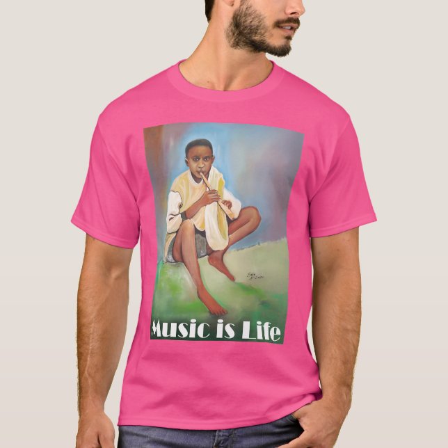 Camiseta Música É Vida - Menino Jogando Flute (Frente)