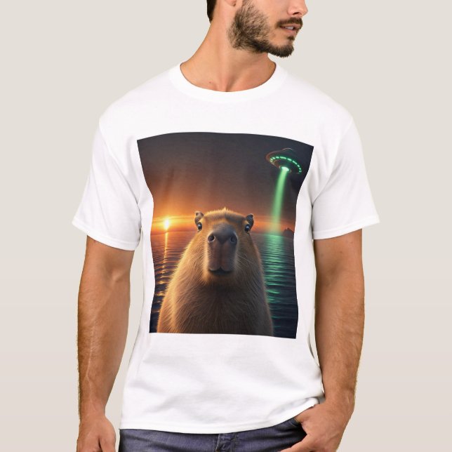 Camiseta música engraçada, capybara selfie, estranha com OV (Frente)