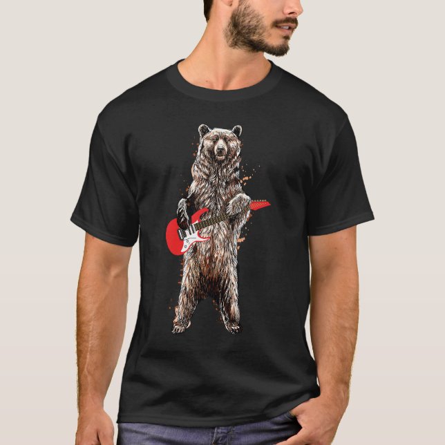 Camiseta Música Guitarista De Urso Retro Tocando Bass (Frente)