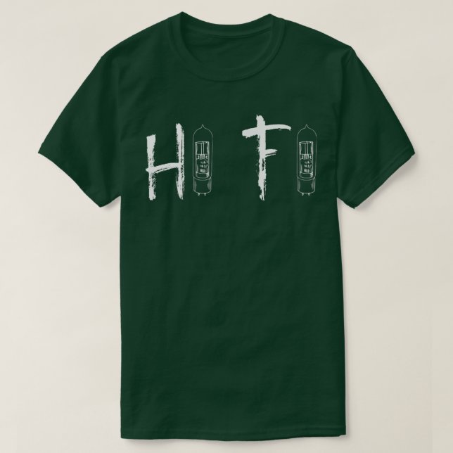 CAMISETA MÚSICA HI FI USANDO AMPLIFICADOR DE TUBO, FAVOR AU (Frente do Design)