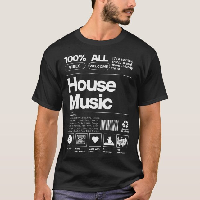 Camiseta Música House - Rótulo de Produto (Branco) (Frente)