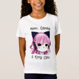 Camiseta Música, Jogos e Gatinhos | Menina de anime