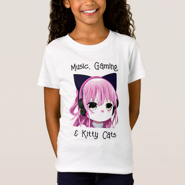 Camiseta Música, Jogos e Gatinhos | Menina de anime (Frente)