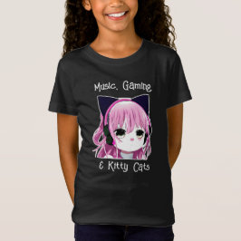 Camiseta Música, Jogos e Gatinhos | Menina de anime
