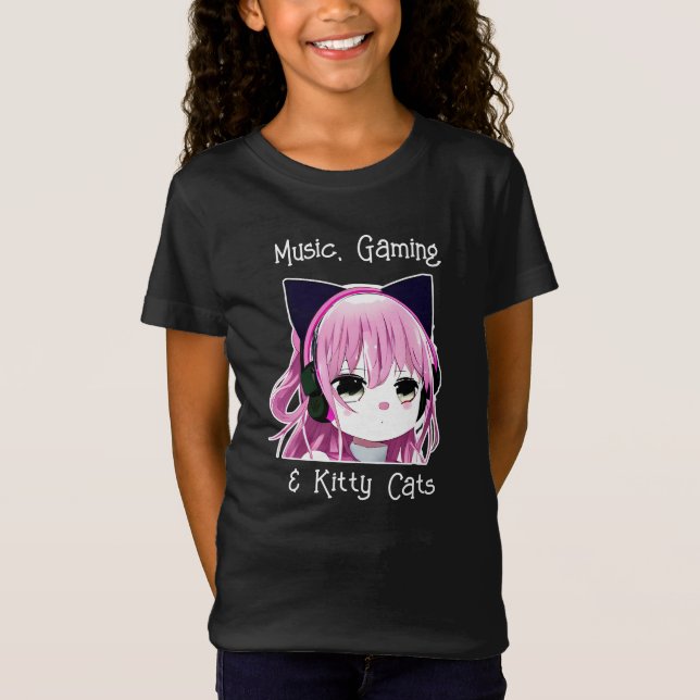 Camiseta Música, Jogos e Gatinhos | Menina de anime (Frente)