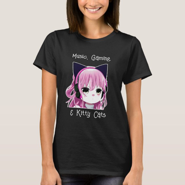 Camiseta Música, Jogos e Gatinhos | Menina de anime (Frente)