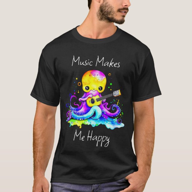 Camiseta Música me torna feliz | Octopus Tocando Violão (Frente)