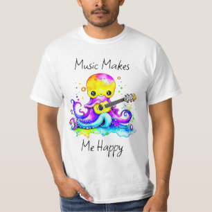 Camiseta Música me torna feliz Octopus Tocando Violão