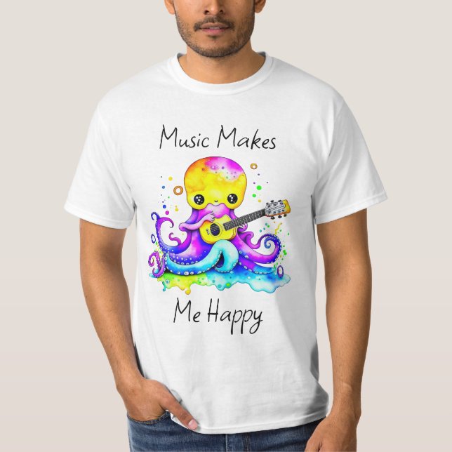 Camiseta Música me torna feliz | Octopus Tocando Violão (Frente)