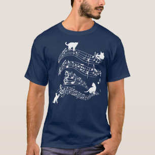 Camiseta Música Notas Gatos Pontuação Musical Gatinhos Engr