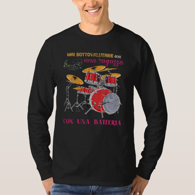 Camiseta Música Nunca Subestima Uma Garota Com Bateria (Frente)