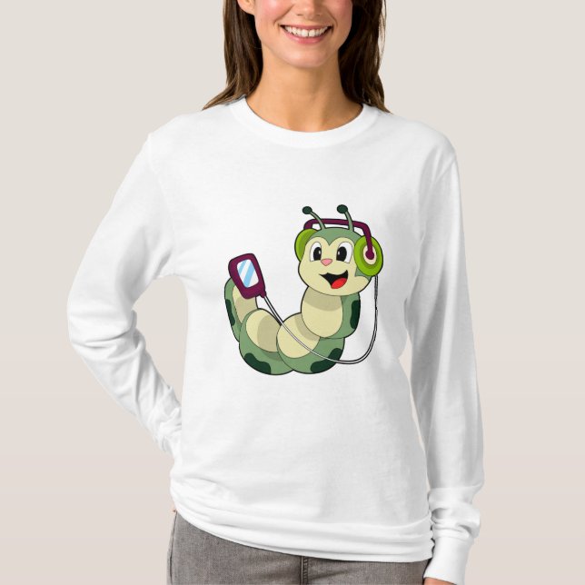 Camiseta Música para auscultadores da lagarta (Frente)