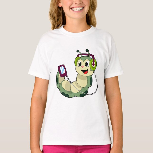Camiseta Música para auscultadores da lagarta (Frente)