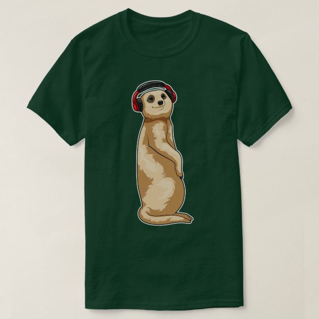 Camiseta Música para auscultadores do Meerkat 1 (Frente do Design)