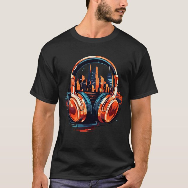 Camiseta Música para auscultadores sem parar diversão Vida  (Frente)