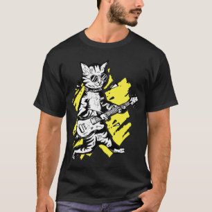 Camiseta Música Rock Gato Legal Com Óculos De Sol Tocando V