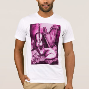 Camiseta MUSICAL CAT, Fuchsia rosa púrpura e branca