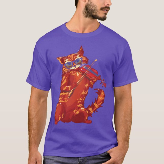 Camiseta Musical Cat Plays Violin Orchestra Música Clássica (Frente)