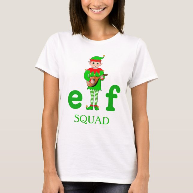 Camiseta Musical de Elf Squad de Natal Moderno (Frente)