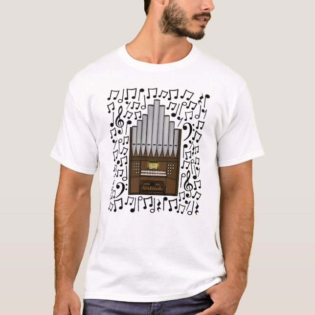 Camiseta Musical do Orgão da Igreja - Músico Organista (Frente)