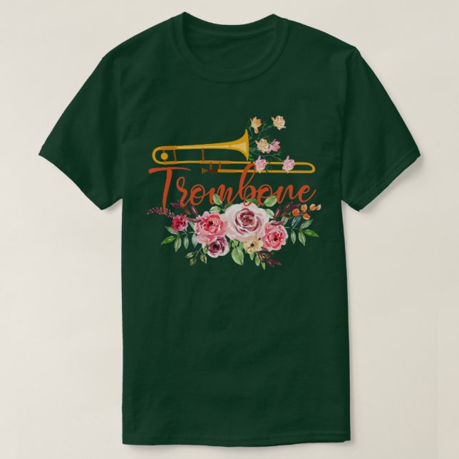 Camiseta Musical Girl Flower Music Trombone (Frente do Design)