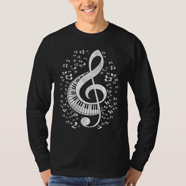 Camiseta Musical Pianist Music Notes Keyboard Treble Clef (Frente)