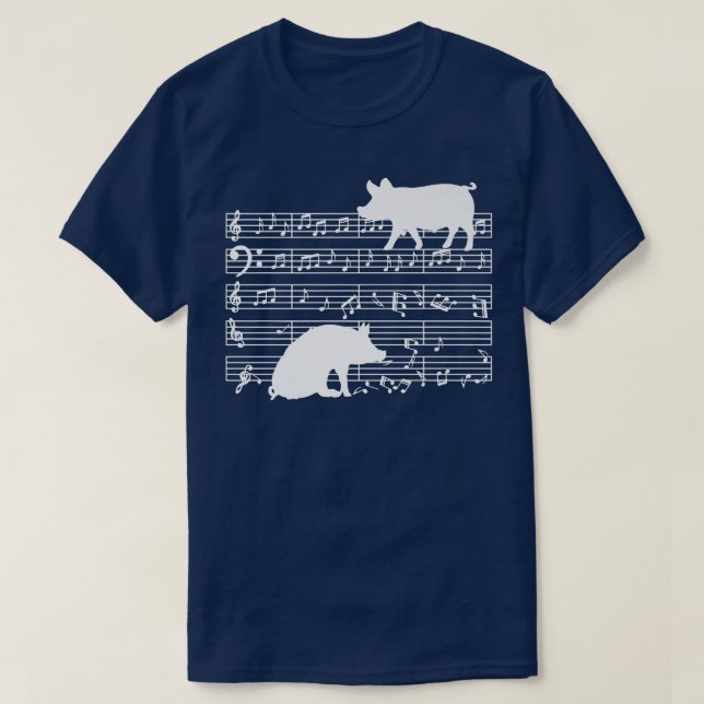 Camiseta Musical Sheet Music Design com Pig on Music Note (Frente do Design)