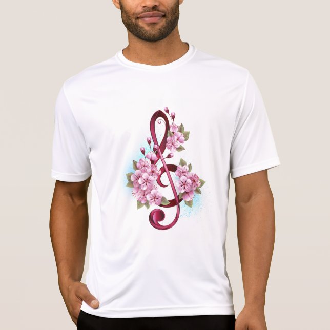 Camiseta Musical treble clef notes with Sakura flowers (Frente)