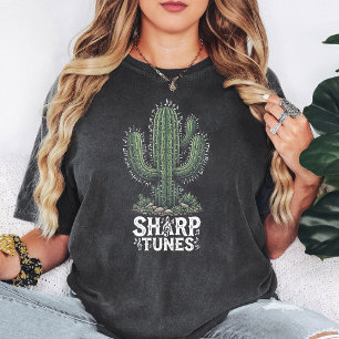 Camiseta Músicas Afiadas Design de Punho de Música de Cactu
