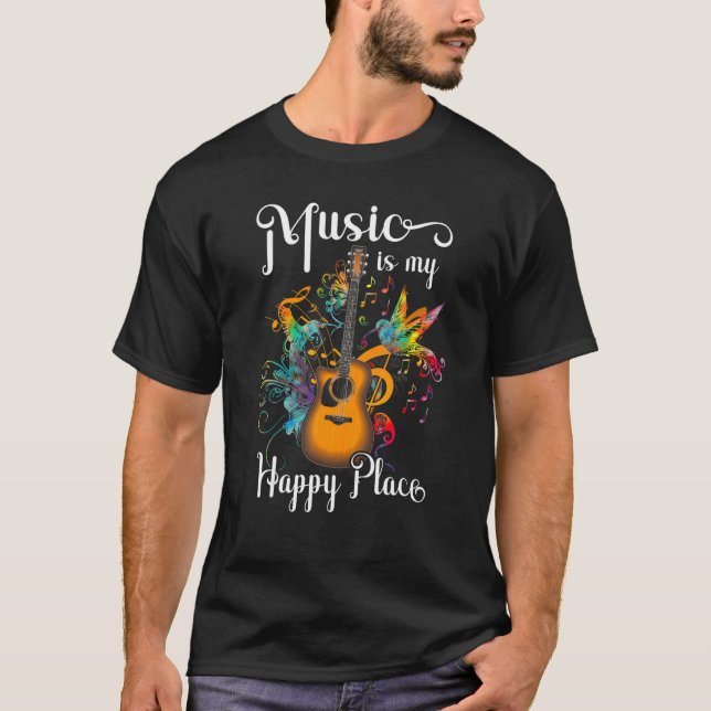 Camiseta Música's My Happy Places Inspiring Music Guitar (Frente)