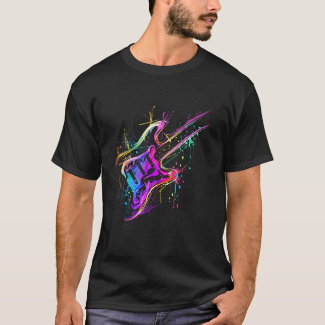 Camiseta Músico Colorido Bass Electric Guitar (Frente)