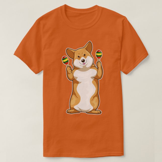 Camiseta Músico Corgi Maracas Música (Frente do Design)