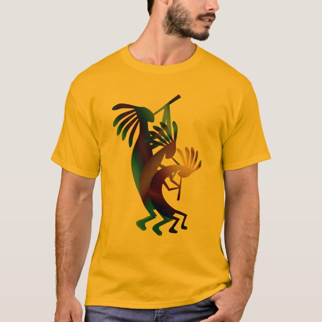 Camiseta Musico de dança Kokopelli Dourado (Frente)