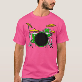 Camiseta Musico de Drummer do Kit de Tambor Verde