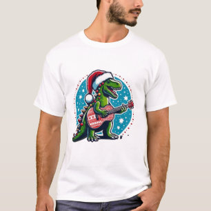 Camiseta Músico de Guitarra Dinossauro Natal Dia Divertido