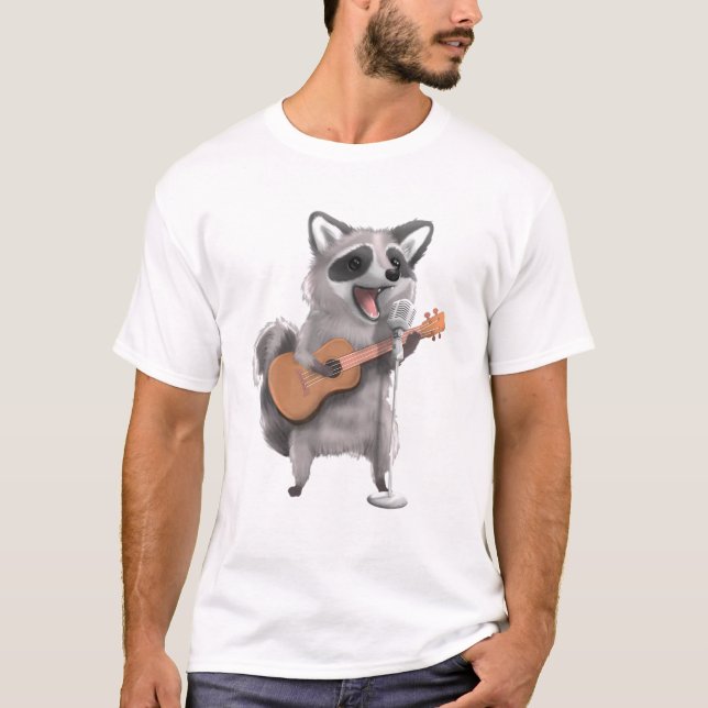 Camiseta Músico de guitarrista do Raccoon Trash Panda Canta (Frente)
