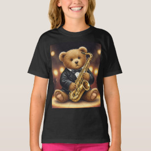 Camiseta Músico de Jazz, Ursinho com saxofone por Natasha U