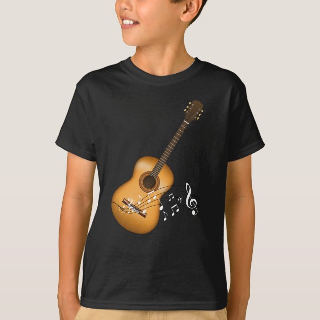 Camiseta Músico de Notas Musicais do Aoustic Guitar Player (Frente)