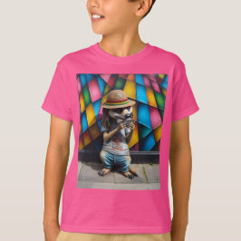 Camiseta Músico de rua, Meerkat com uma Harmonica