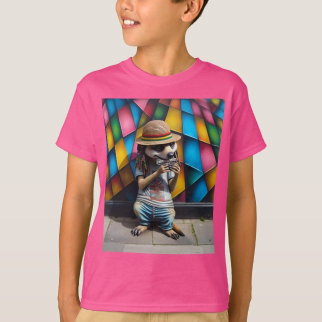 Camiseta Músico de rua, Meerkat com uma Harmonica (Frente)