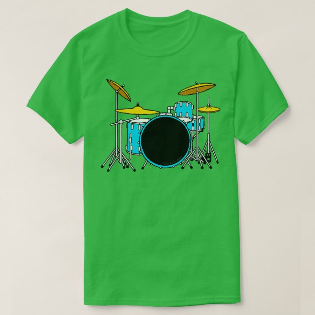 Camiseta Musico do Drummer do Kit do Tambor Azul (Frente do Design)