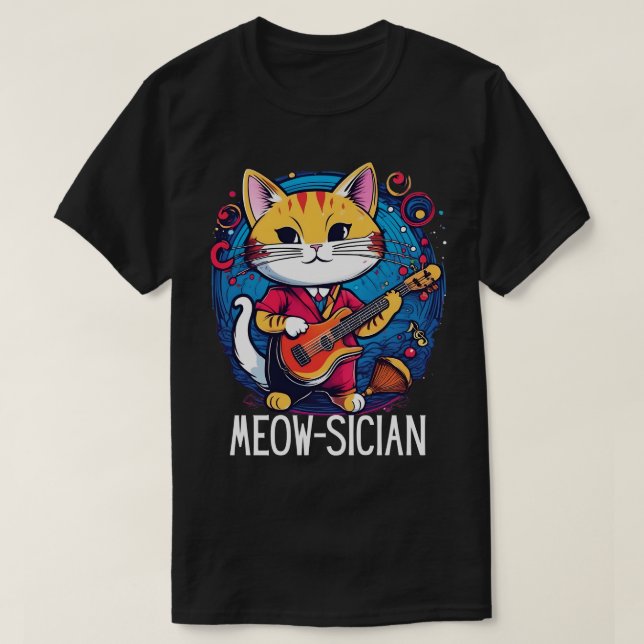 Camiseta Músico Gato Engraçado Guitarra Médica (Frente do Design)