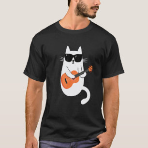 Camiseta Músico Gato Usando Óculos de Sol Tocando Violão