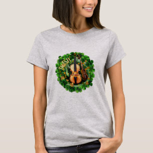 Camiseta Músico Irlandês Instrumentos de Cordas em Trevo Ve
