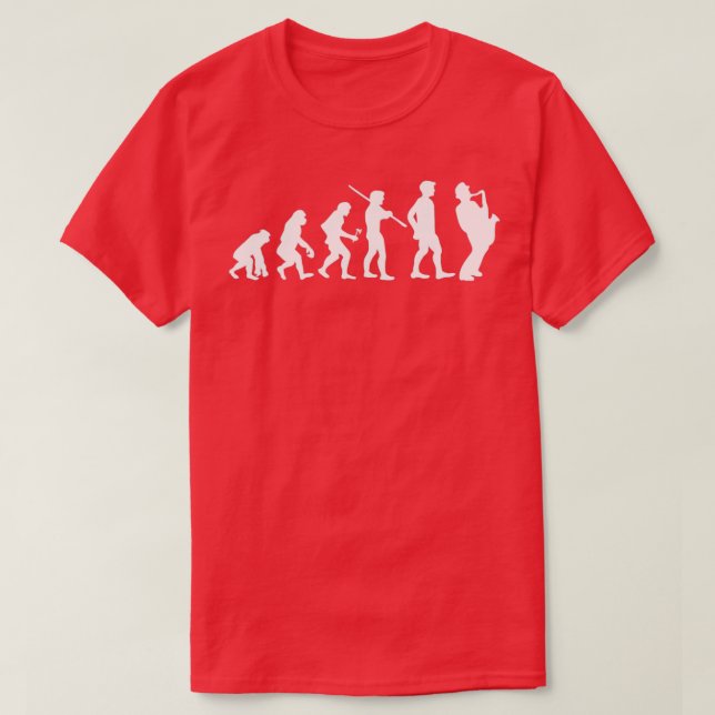 Camiseta Musico Jogador Saxofone da Evolução Humana (Frente do Design)