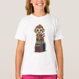 Camiseta Músico Macaco Tocando Guitarra Rock para Crianças