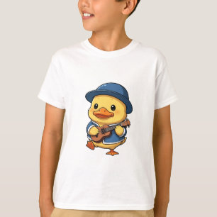 Camiseta Músico Patinho com Jaqueta e Chapéu Azul Crianças
