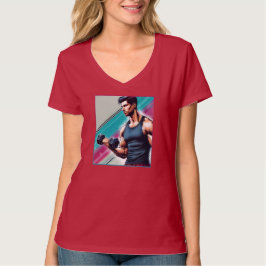 Camiseta Muskulöser Mann mit einer Hantel