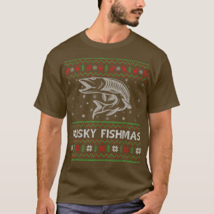 Camiseta Musky Fishmas Xmas Luzes Feias Pescar Natal