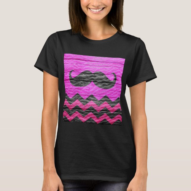 Camiseta Mustache Chevron Modern Wood (Frente)